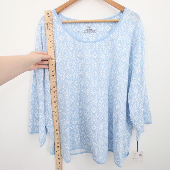 Sleep Sense Pajama Top Blue White Floral Pattern Scoop Neck Long Sleeve Size 3X - Picture 4 of 10